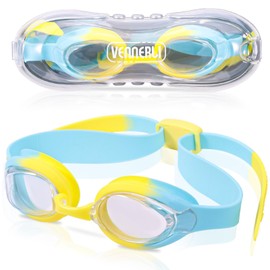 VENNNERLI Swimming Goggles，Boy's and Girl's Adjustable Anit-UV Anti-fog Anti-leakage Swim Goggle with Case,Gift for Kids(Yellow and Blue)