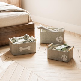 RGI Home Set of 3 Dog Toy Storage Baskets – Curved Rectangular Twill Baskets for Pet and Household Storage and Organizing, Multi-Sized, Gray with White Sherpa Designs