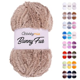 HobbyMia Bunny Fur Fluffy Yarn for Knitting & Crochet - 100gr / 109yds - 100% Micropolyester - Faux Yarn (5) Bulky Weight, Fuzzy Yarn for Hand Knitting (Beige, 1 Skein)