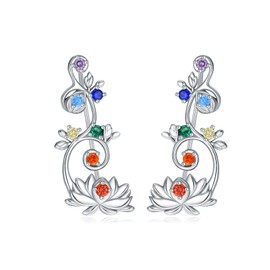 MONGAS Lotus Earrings Sterling Silver Lotus Chakra Ear Climber Earrings Lotus Jewelry for Women