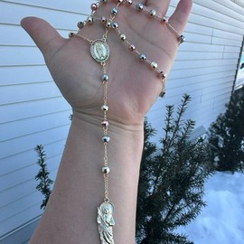 Gold Plated San Judas Tadeo Rosario Necklace / Virgencita - Color: San Judas trcolor