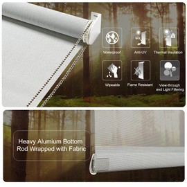 Persilux Light Filtering Roller Shades Solar Window Shades (34" W x 72" H, Grey) Flame Retardant, Sheer Shades Blinds for Home, Windows Indoor, Kitchen, Office Easy to Install