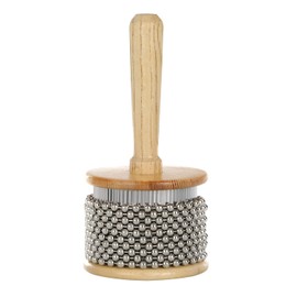Heysland Wooden Cabasa Percussion Musical Instrument Metal Beaded Chain and Cylinder Pop Hand Shaker for Band Music Education 3.5inch, (HL01M)