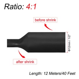 Unifizz Heat Shrink Wrap Tubing for Fishing Rod Grips Handle 1/2 inch Dia 4:1 Ratio Shrinkable Tube Cable Sleeve 40ft - Black