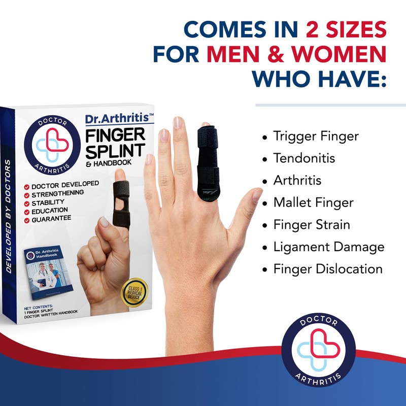 Doctor Developed Finger Splint & Handbook - Trigger Finger, Arthritis,