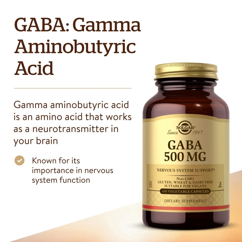 Solgar GABA 100 Count Nervous System Support Relaxation Gluten Dairy