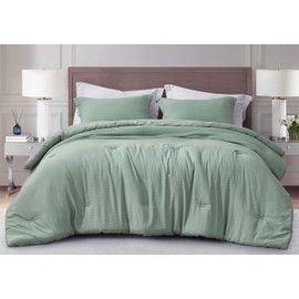 Chezmoi Collection Calvin 3-Piece Jacquard Comforter Set Oversized King Size, Sage Green Textured Woven Lightweight Comforter Bedding for All Season (1 Comforter 118x96 inches, 2 Shams)