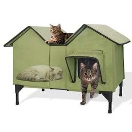 Extra Large Outdoor Cat House Weatherproof, Waterproof Insulated Elevated Outdoor Cat Shelter with Cushion, Outside Cat House for Wildcats, Community Cats and Indoor Cats, Available in All Seasons