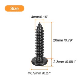 TA-VIGOR 100Pcs Self Tapping Screws, M4 Phillips Pan Head Screw, 20mm Round Head Tapping Screws, Stainless Steel Machine Wood Fasteners Bolts for Wood, Drywall, Furniture, Repairing, Black