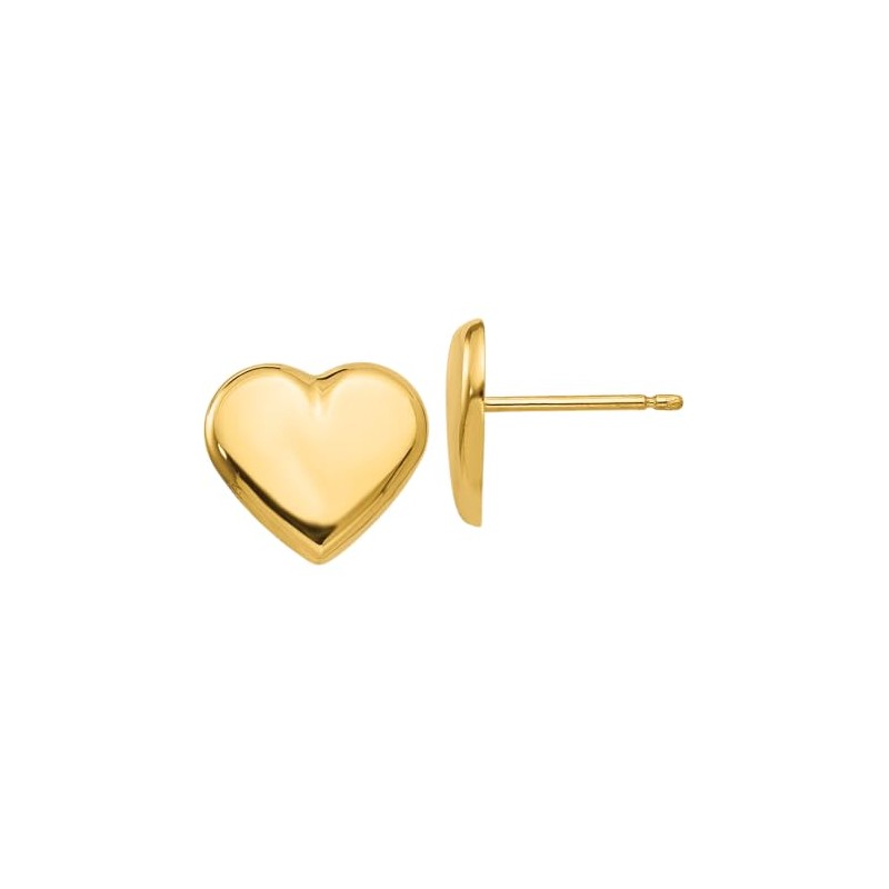 14K Solid Yellow Gold Heart Love Stud Earrings