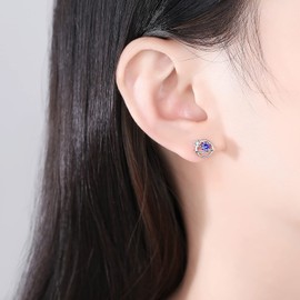 VIKI LYNN 925 Sterling Silver Small Planet Star Earrings for Women with Blue Cubic Zirconia