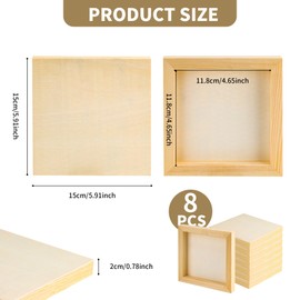 WENLISELL 8 Pack Wood Canvas Boards for Painting, Unfinished Deep Wood Panels Board, 15x15cm Wooden Square Painting Panels for Painting, Drawing, Watercolor, DIY Craft Painting Use