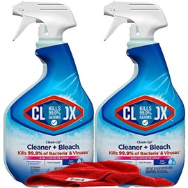 Clean Up Multi Surface Spray with Bleach, 2 Pack All Purpose Bleach Spray Trigger, Disinfects Kitchen, Bathroom, Fresh Scent, Mold & Mildew Cleaner, 32 oz. Ea Plus Zompo-Z Microfiber Cleaning Cloth
