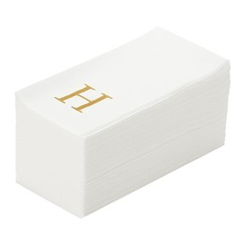 Restaurantware Luxenap 15.8 X 7.9 Inch Linen-Feel Guest Towels 50 Lettered Hand Towels - Gold Letter 'H' Sans Serif Font White Paper Dinner Napkins airlaid For Restrooms And Tables