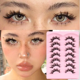 Veleasha Lashes Manga Eyelashes Cat Eye Lashes Crisscross Fake Lash Natural Look Wispy False Eyelashes DIY Spiky Lash Anime Look with Soft Cotton Band 100% Handmade 7 Pairs Pack (Mermaid)