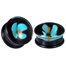 TBOSEN 1 Pair Glass Flower Style Tunnel Stud Gauges Expander Piercing Fashion Gift 0g-1 Inch in 8 mm - 25 mm
