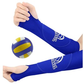 1 Pair Volleyball Arm Sleeves,Volleyball Hitting Sleeves with Protective Pads and Thumbhole,Volleyball Sleeves (blue)