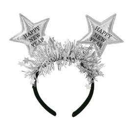 Dzrige - Diadema de Año Nuevo con estrella y oropel plateado, diadema de Año Nuevo con purpurina para la cabeza de Año Nuevo, accesorios para el pelo de Año Nuevo, accesorios para el pelo de Año