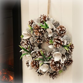 com-four® Christmas door wreath - Advent wreath with pine cones, flowers and blades of grass - decorative wreath - Christmas decoration - table wreath - Christmas wreath