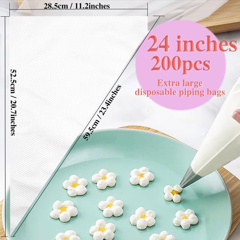 24 Inch Extra Large Piping Bags, 200 PCS Clear Disposable