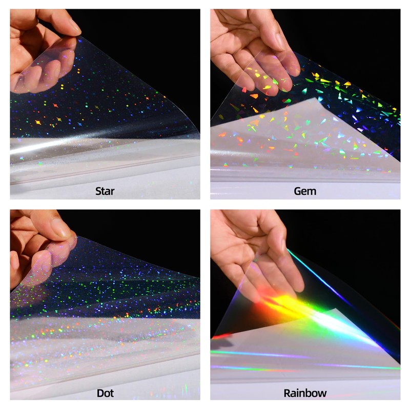Cosrk 36 Sheets Holographic Sticker Paper, Transparent Holographic Vinyl Laminate