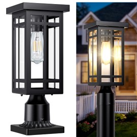 MYHXQ 14'' Outdoor Solar Post Light, Dusk to Dawn Solar Lamp Post Light, Black Lamp Posts Light Fixture, Waterproof Outdoor Pole Lights for Yard Garage Porch Patio, 1Pack (Included Mounting Base)