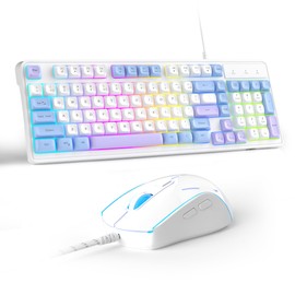 MageGee RGB Gaming Keyboard and Mouse Combo, GK980 Wired Backlit Keyboard and Pink Gaming Mouse Combo,PC Keyboard and Adjustable Mouse Sensitivity for PC/loptop/MAC(Blue White Purple)