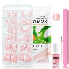 120pcs Kurz Fußnägel Zum Aufkleben Kit, Fake Nails Kunstnägel - 12 Verschiedene Fußnägel Tips mit eine Packung Aloe Vera Fußmask, Fussnägel Zum Kleben, Press on Nails Füße für Frauen Nail Art DIY