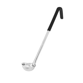 Soro Essentials- 4 oz Stainless Steel One-Piece Ladle with Curved Tip Black Color Handle- Heavy-Duty Serving Ladle Spoon Serving Scoops Ladles Portioning for Restaurant Kitchen Cooking Soup Sauce