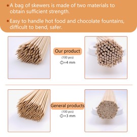 KTOJOY 6" Natural Bamboo Wooden Skewers the diameter is 4mm (100 PCS) for BBQ, Fruit，Cocktail，Kabob，Chocolate Fountain，Appetiser,Grilling，Kitchen，crafting and Party