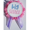 Big Sister Badge Pin Baby Shower Pink Chiffon flower &