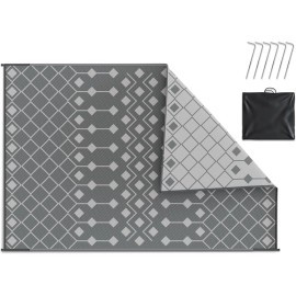 Outdoor Rug Set,Waterproof Grey Patio Rug,6x9 Feet,Front Porch Decor and Camping