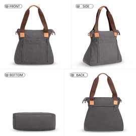 HAWEE Canvas Women's Handbag Shopper Tote Bag Large Shoulder Bag with Zip Shoulder Bag Retro Carry Bag Lightweight Handbag for Travel Work School Shopping Beach Everyday, gray, Elegant