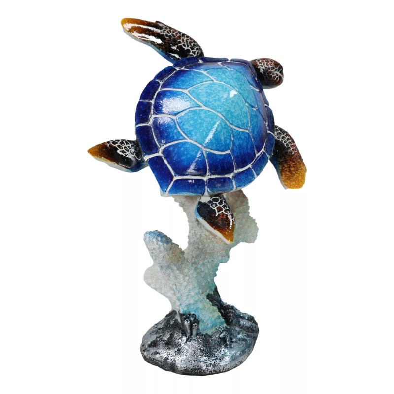 Nautical Ocean Blue Giant Sea Turtle Swimming By White Corals