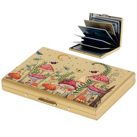 BONSYL® Credit Card Holder, RFID Blocking Slim Metal Credit Card Holder Wallets for Men and Women, 6 cards/gold/mushroom, Modern