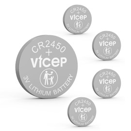 ViCep 5-Pack CR2450 Battery CR 2450 Batteries 650mAh 3V Lithium Coin Cell Compatible with Car Key Fob, Watches, Remote Control, Motion Detector & More, Individual Wrapped