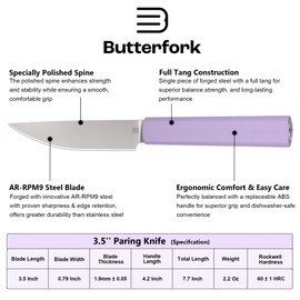 3.5 Inch Paring Knife, Small Kitchen Knife with AR-RPM9 Steel Replaceable Ergonomic Handle, Ultra Sharp Fruit Vegetable Knife for Peeling Coring Cutting