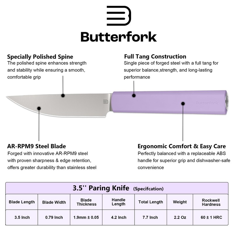 3.5 Inch Paring Knife, Small Kitchen Knife with AR-RPM9 Steel