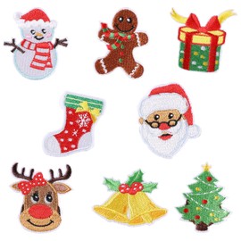 Christmas Embroidered Iron on Patches DIY Accessories, Assorted Santa Claus/Snowman/Stocking/Gift Decorative Patches for Christmas Costume Decoration, 16 Pieces Package