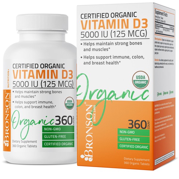 Vitamin D3 5,000 IU High Potency USDA Certified Organic Vitamin D, 360 Tablets