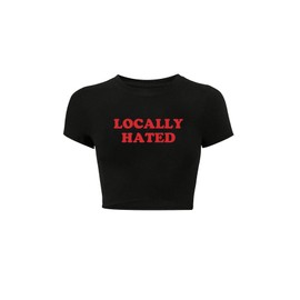 Verdusa Women's Y2K Tees Funny Shirts Letter Print Crop Tops 90s T-Shirt Vintage Outfit Black Medium