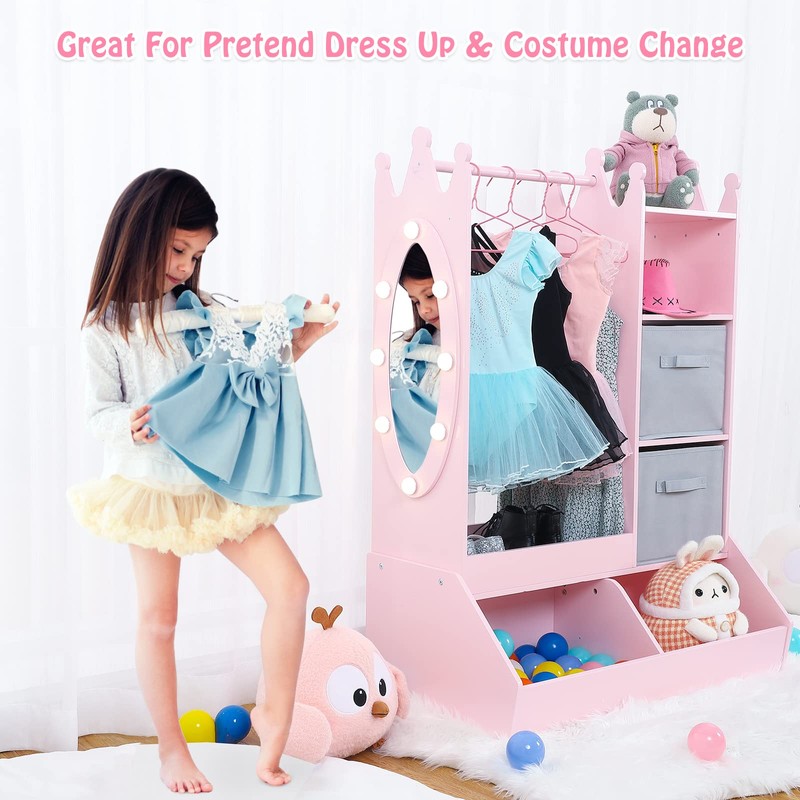 Bophy Girls' Dress up Storage with Light & Mirror, Kids
