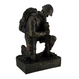 Zeckos Silent Salute - Kneeling Military Soldier with Rifle In Ground Memorial Resin Statue - for Indoor or Outdoor Display - 8.5 Inches Tall - Antique Bronze Finish