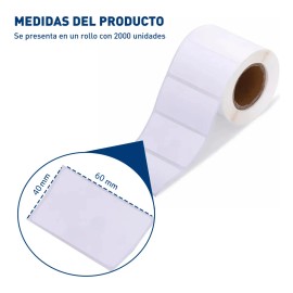 2 Rolls Etiqueta Térmica 40x60mm Rollo 800/c Color Blanco