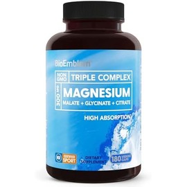 JSHealth- BioEmblem Triple Magnesio Complex  300mg de Glicinato de Magnesio, Malato y Citrato para Músculos, Ne