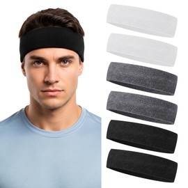 6 Pcs Sweatbands Sports Headband for Men Women, Moisture Wicking Cotton Workout Headbands Sports Sweat Wicking Headband for Basketball, Football, Running Yoga,Hairband for Women and Men