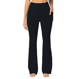 Sunzel Sunzfly Women's Mini Flare Leggings with Pockets High Waisted Tummy Control Yoga Pants Bootcut Workout Gym Casual 28" Black Medium