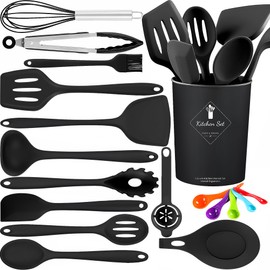 FURNIFE 18 Pcs Cooking Utensils Set, Kitchen Utensils Set with Utensil Holder, 446°F Heat Resistant Silicone Spatula Set, Kitchen Gadgets Tools Set for Nonstick Cookware BPA FREE