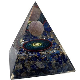 CHONIT Orgonite Pyramid Blue Protection Small with Rock Crystal for Home Decoration