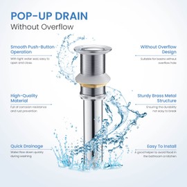 KIBI Bathroom Sink Pop Up Drain Without Overflow | Lavatory Vanity Drain Stopper for Bathroom Sink, Small Cover Design | Durable Metal Construction | Chrome Finish, KPW101